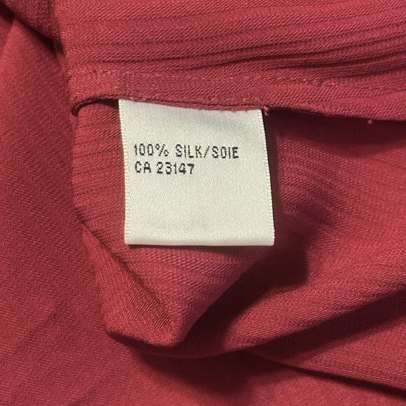 Vintage Talbots Silk Button Up Blouse Shirt Size 12 Dark Red Ruffled Long Sleeve - Picture 6 of 8